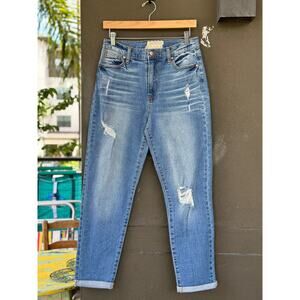 Altar’d State Jeans Women’s 29/9 Blue Distressed Tapered Denim Stretch High Rise